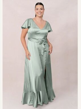 Revelry Thalia Satin Dress- Sage